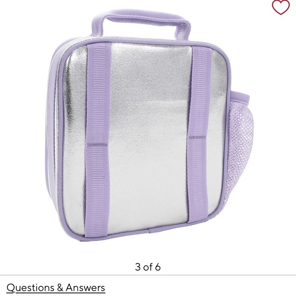 Pottery Barn Kids Mackenzie Silver Metallic Hearts Lunch Box - Picture 2 of 7